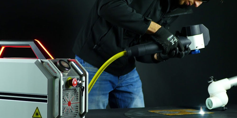 a man trying P-laser cleaning