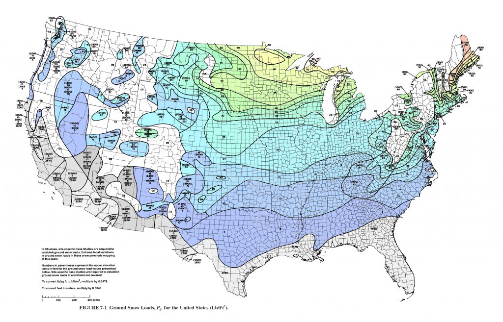 roof snow load chart United States