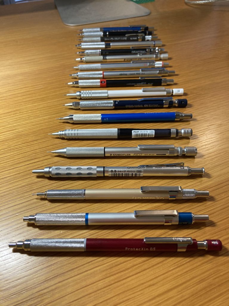 Mechanical pencils with knurled grip