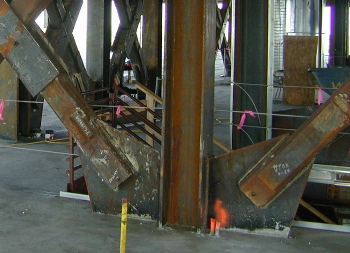 KT gusset plate welded to column and bolted to braces