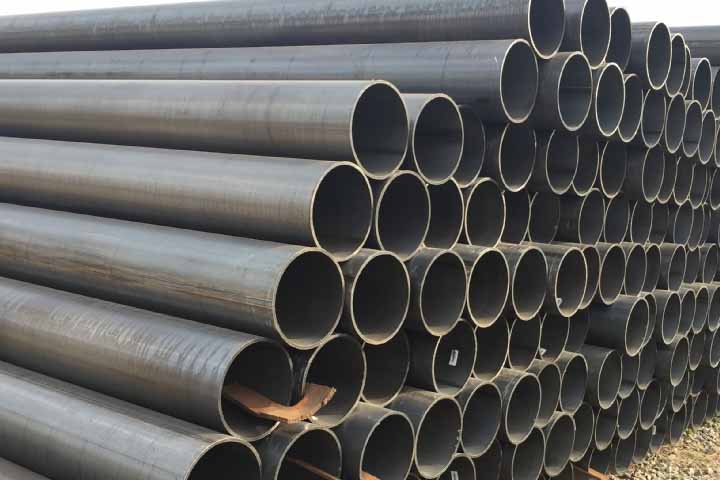 Carbon steel pipes stacked in the ground