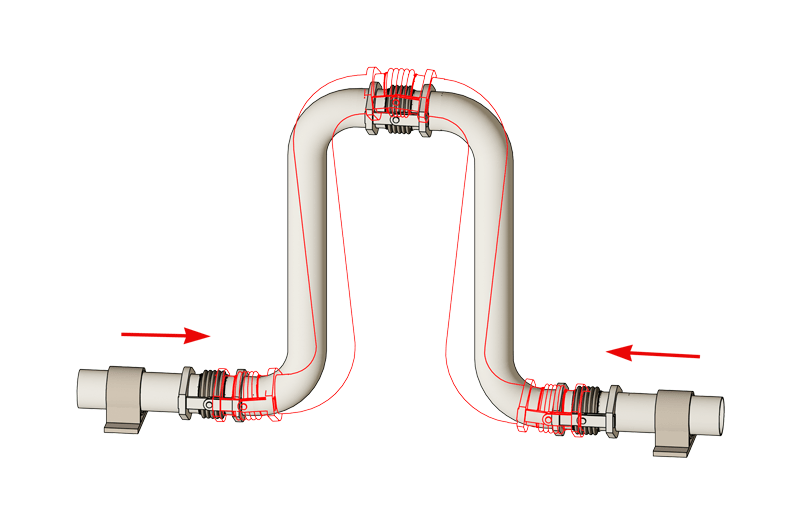 Pipe loop with three hinged expansion joints