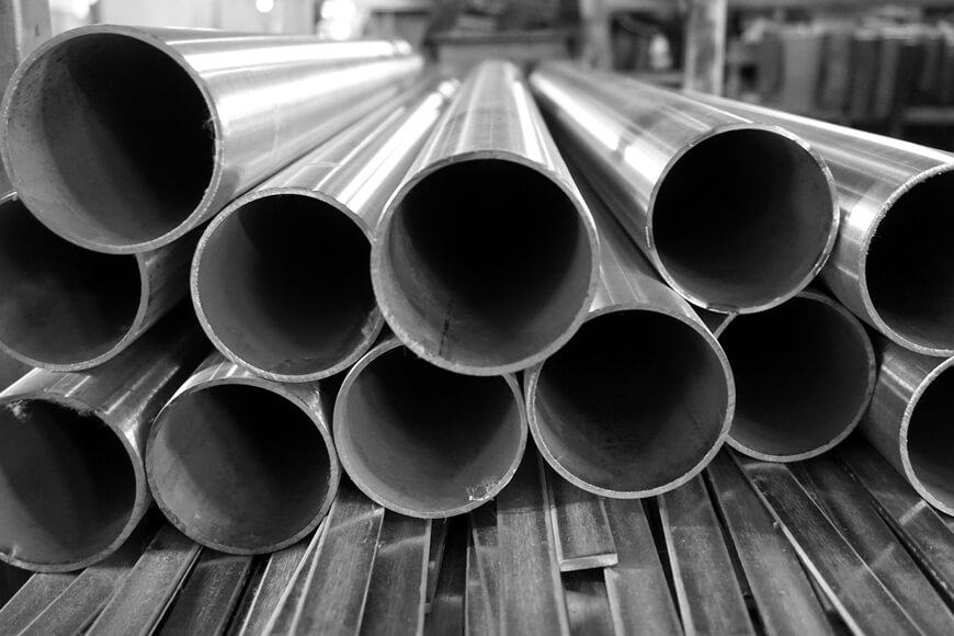 A close up of stainless steel pipes