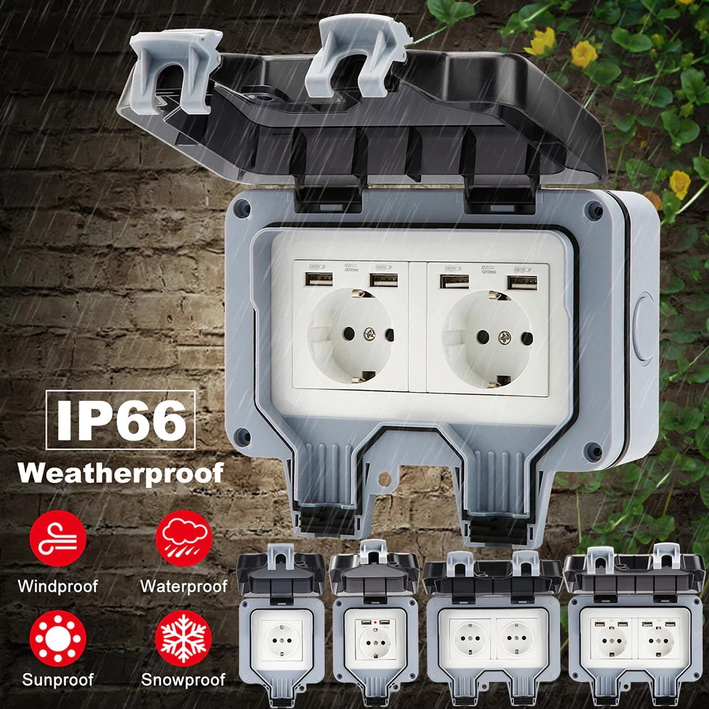 IP66 Weather proof outdoor wall socket