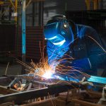 welding steel with sparks flying