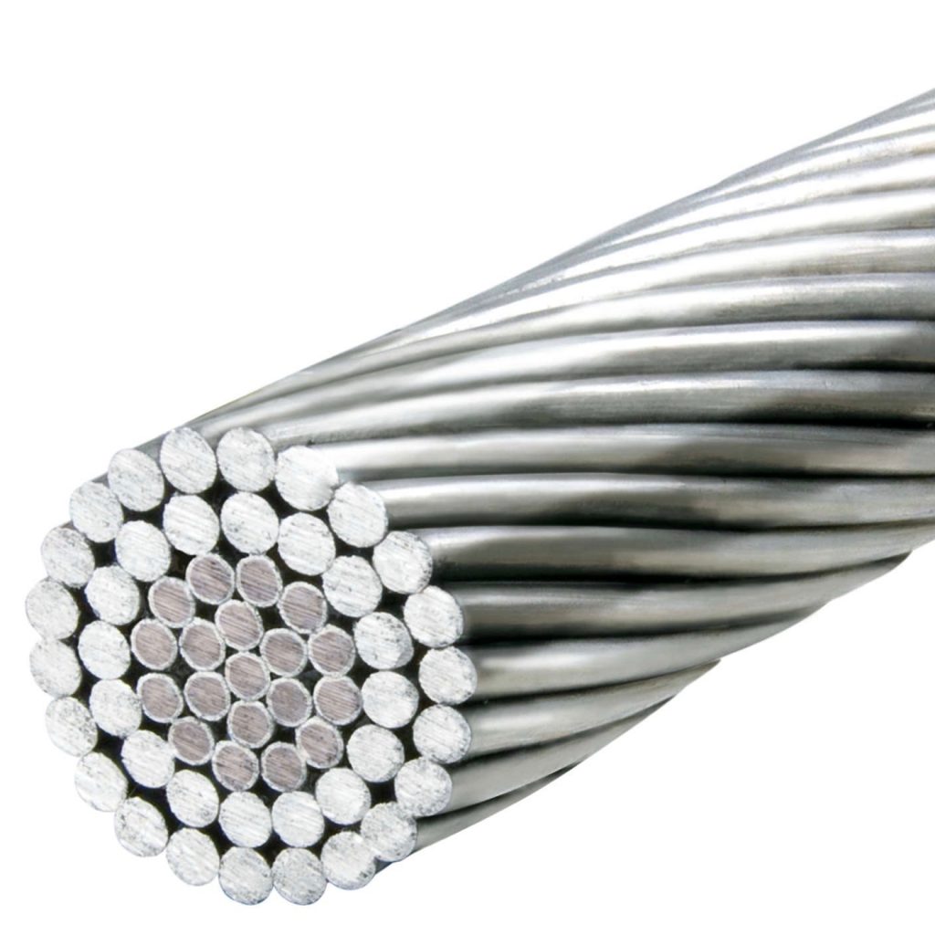 A close-up of a silver electrical conductor
