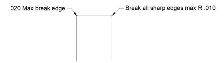 Edge break symbol in the form of a chamfer and radius