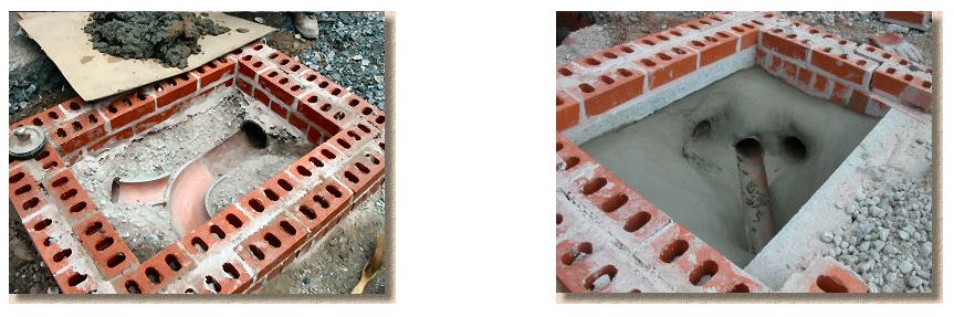Manhole before and after benching.