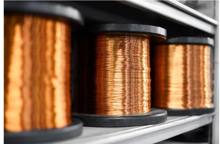 Copper is the most common wire material because of its high ductility and conductivity.