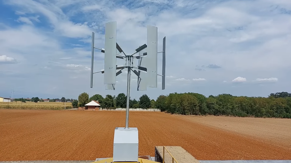 vertical-axis wind turbine at a farm
